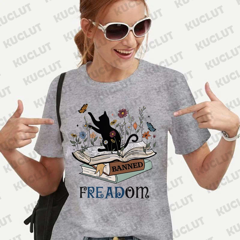 Camiseta con estampado de gato y café para mujer, camisa de manga corta informal para uso diario, cuello redondo, ropa de calle Simple para verano