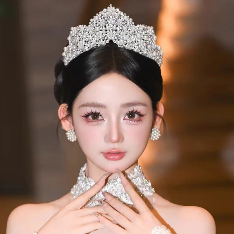

Свадебная французская ретро жемчужная корона для волос, тиара принцессы для вечерних платьев, свадебные аксессуары для волос