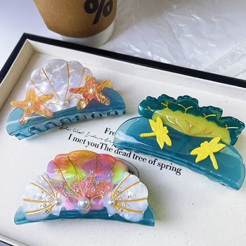 2023 neues Design Seestern Marine Acetat Haars pangen hohe Textur niedlichen Perlens chale Haar Krallen magische Libelle Haar Zubehör