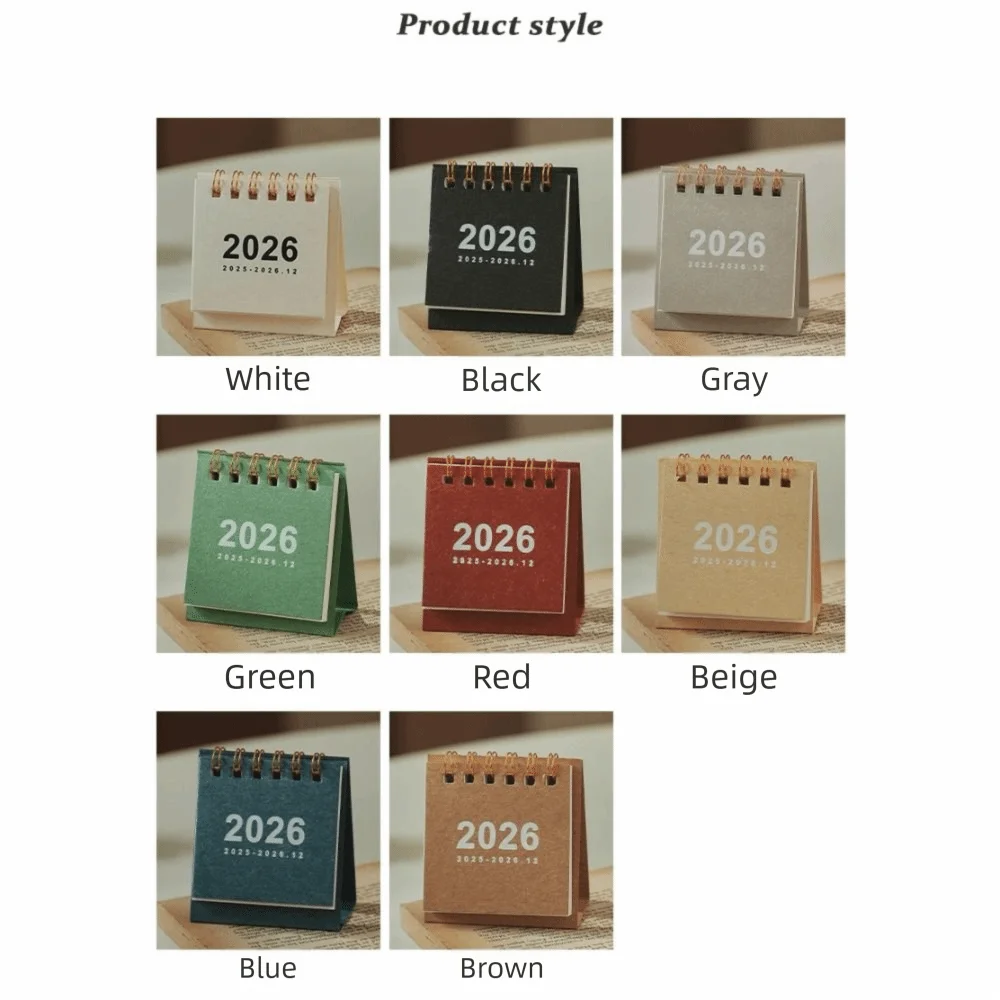 Month Date Display 2026 Mini Desk Calendar Solid Color Date Planner Horse Year Calendar Coil Binding Simple Schedule Planner
