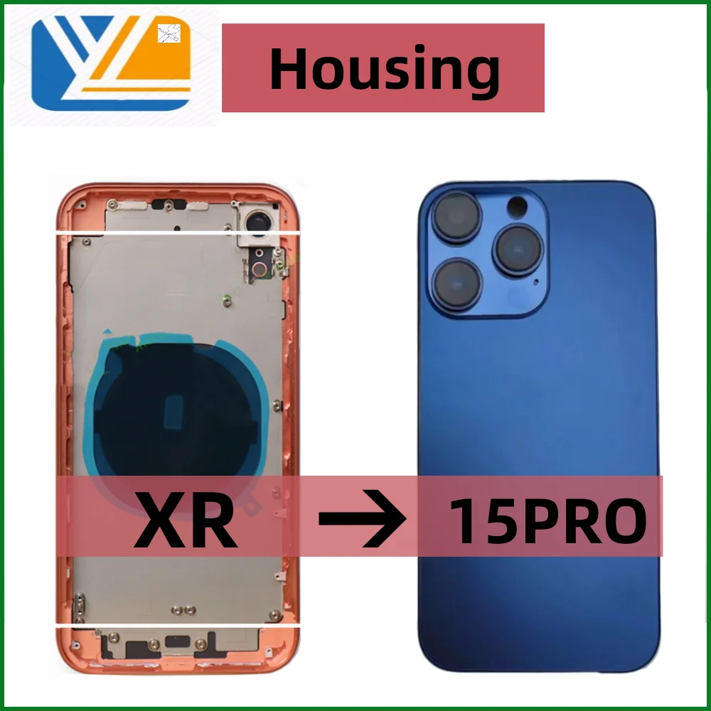 For iPhone Housing XR To 15 Pro Back Cover Xr Like 15 Pro Back DIY Battery Middle Frame Replacement+Flexible Cable xr Chassis