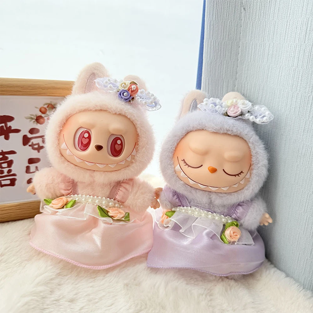 Mini vestiti per bambole Accessori per abiti per la Corea Kpop Exo 15-17 cm Labubu V1 V2 Doppia cinghia a fiore Gonna Abito da fata Abbigliamento