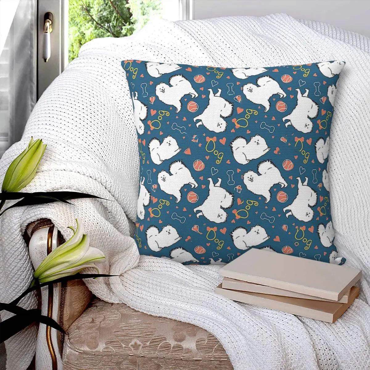 

Квадратная наволочка Love Samoyed Dog, наволочка из полиэстера, декоративная удобная подушка на молнии для дома, гостиной