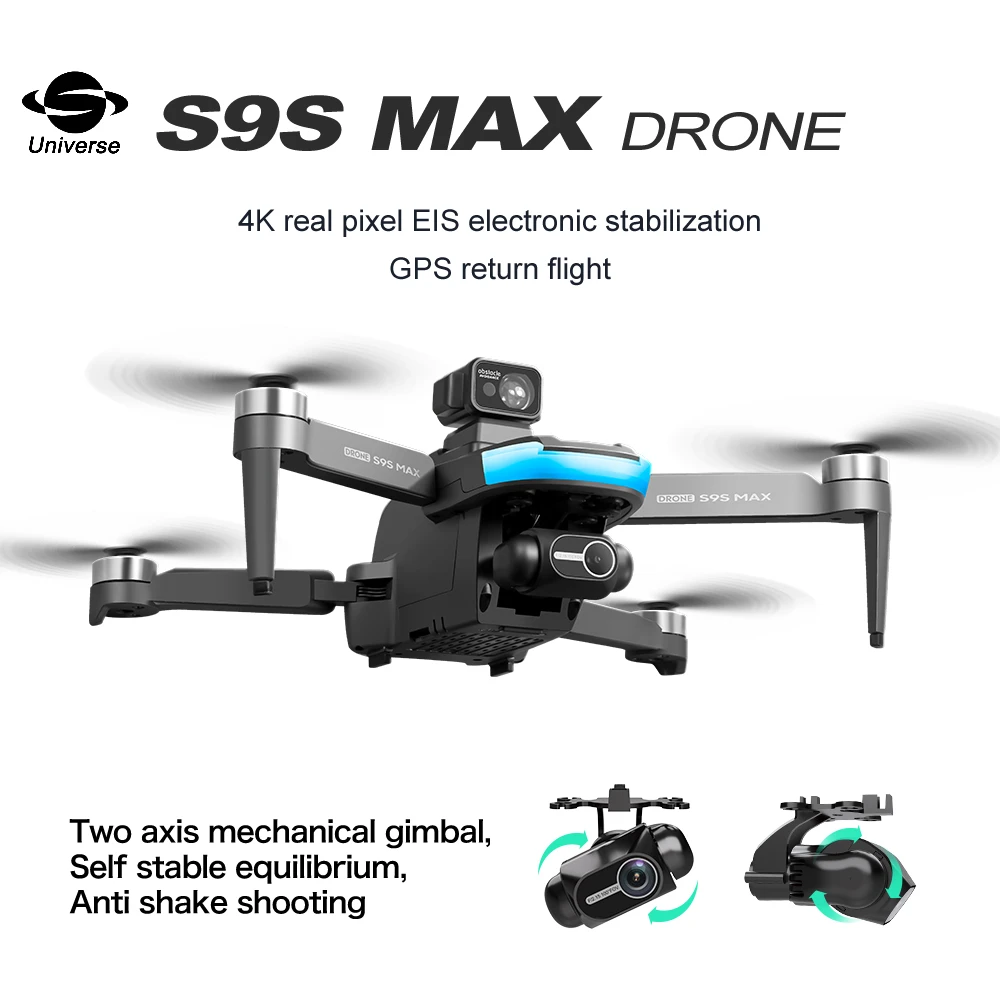 

2024 LS-S9S MAX Mini Drone 2-Axis PTZ 4K HD Dual Camera Laser Brushless Obstacle Avoidance EIS Electronic Stabilization GPS2000M