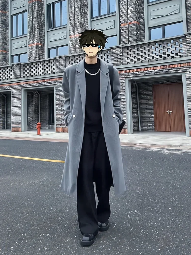 

Hebe Sle Men's Long oulder Pad Woolen Coat Korean Aosphere Autumn Winter Clothing oulder Length Windbreaker Jaet