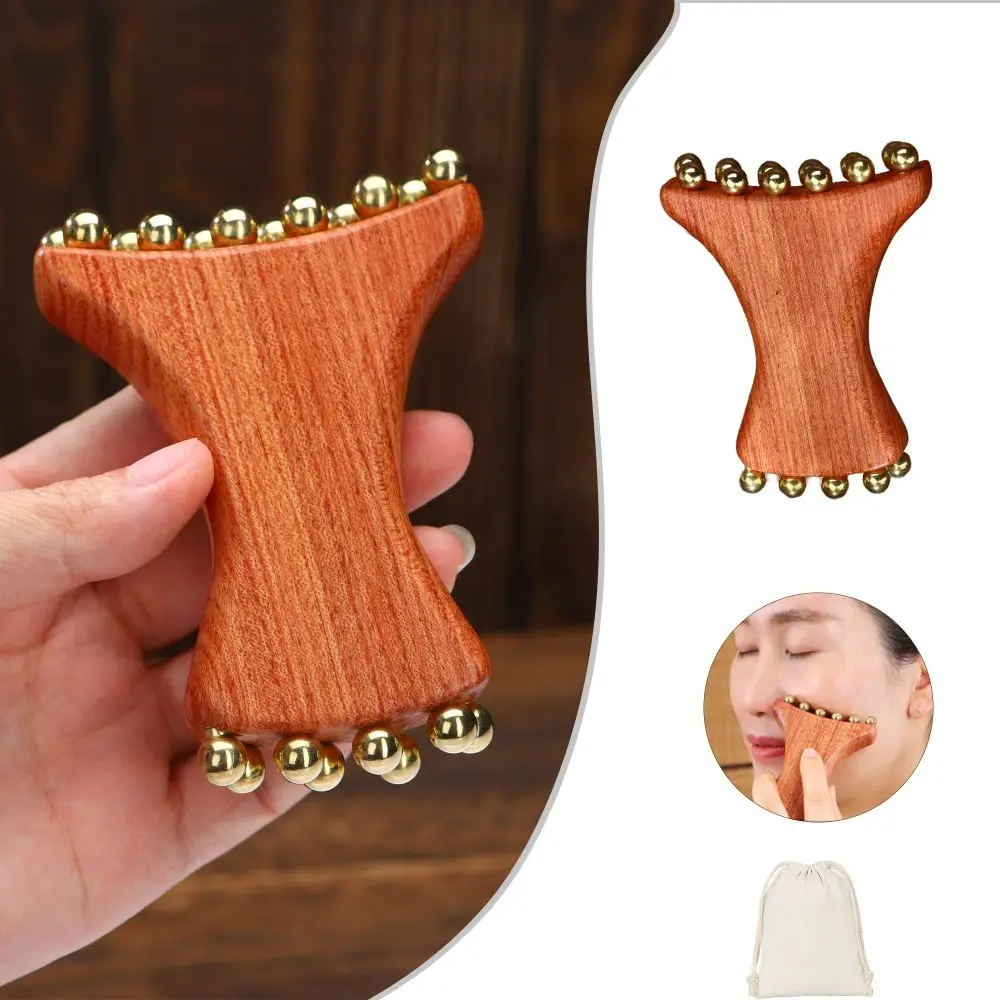 

Brass Facial Massage Roller 20-Bead Sandalwood Facial Massager Forehead Massager