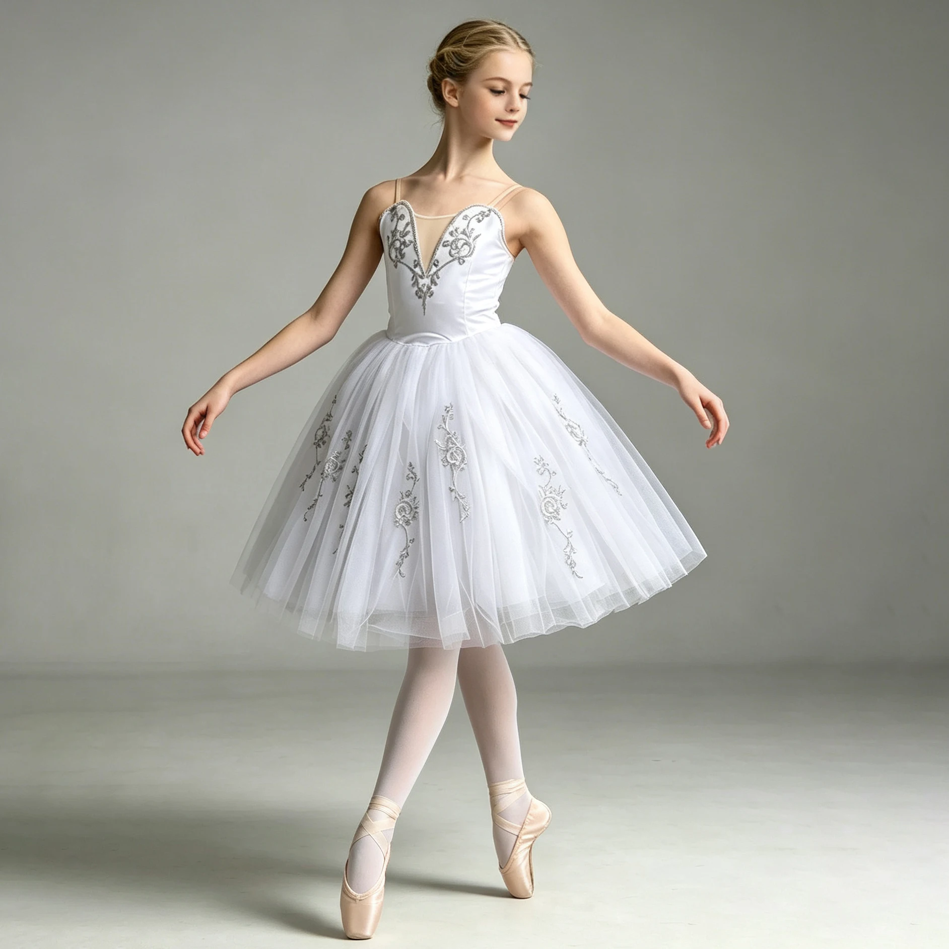 Professionelles Romantisches Ballettkleid mit Stickerei, Tüll-Slip und Patchwork, Ballerina-Partykleid, Ballett-Tanzkostüme für Mädchen