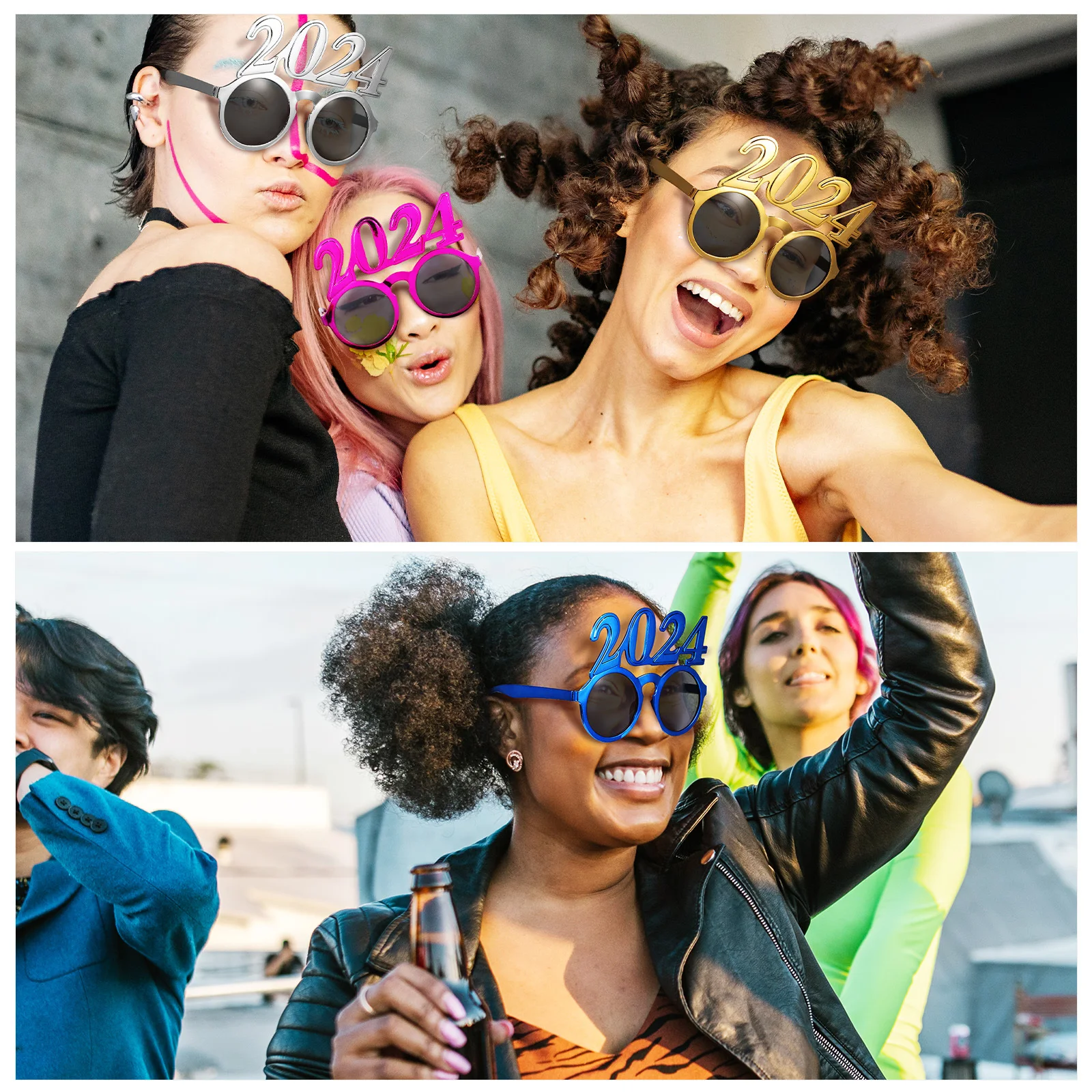 

4 шт., очки для новогодней вечеринки 2024, привлекательные забавные легкие оправы, праздничные украшения, реквизит для фотосессии, новогодние очки