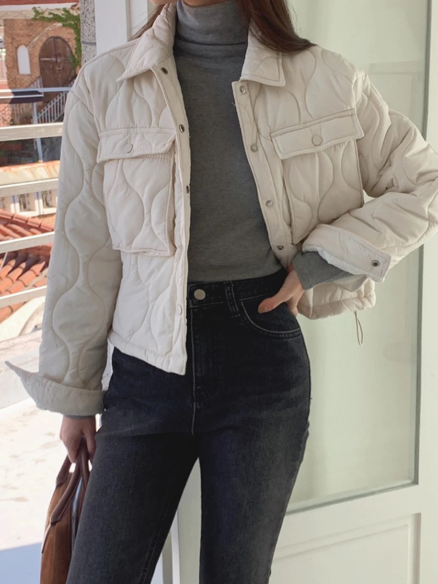 

Женское свободное хлопковое пальто Jaet Double ket Wave Pring с узором, зимнее новое повседневное пальто в Корейском стиле для поездок на работу