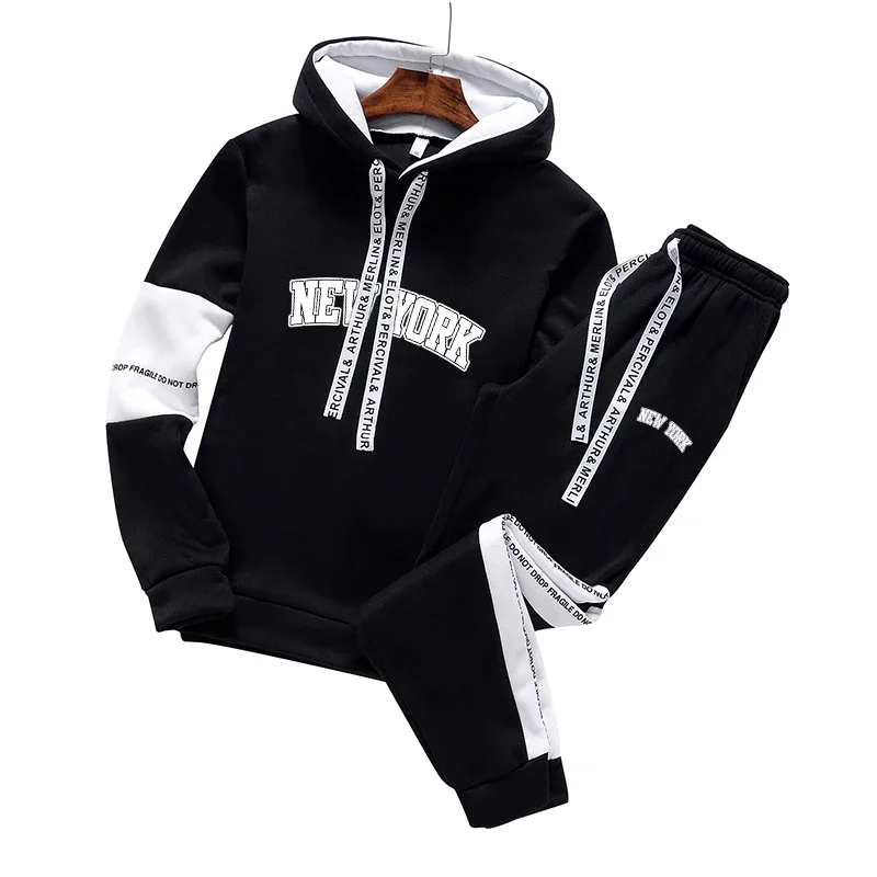 Mens Tracksuit New York Printing Hooded Sweatshirt Suit or Tops or Pants Fashion Simplicity Black White Casual Sportswear S-3XL