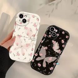 Butterfly Florals Phone Case For iPhone 15 Pro Max 14 11 13 12 Mini XR 6s 6 8 7 Plus X XS SE Vintage Fresh Floret Soft Cover