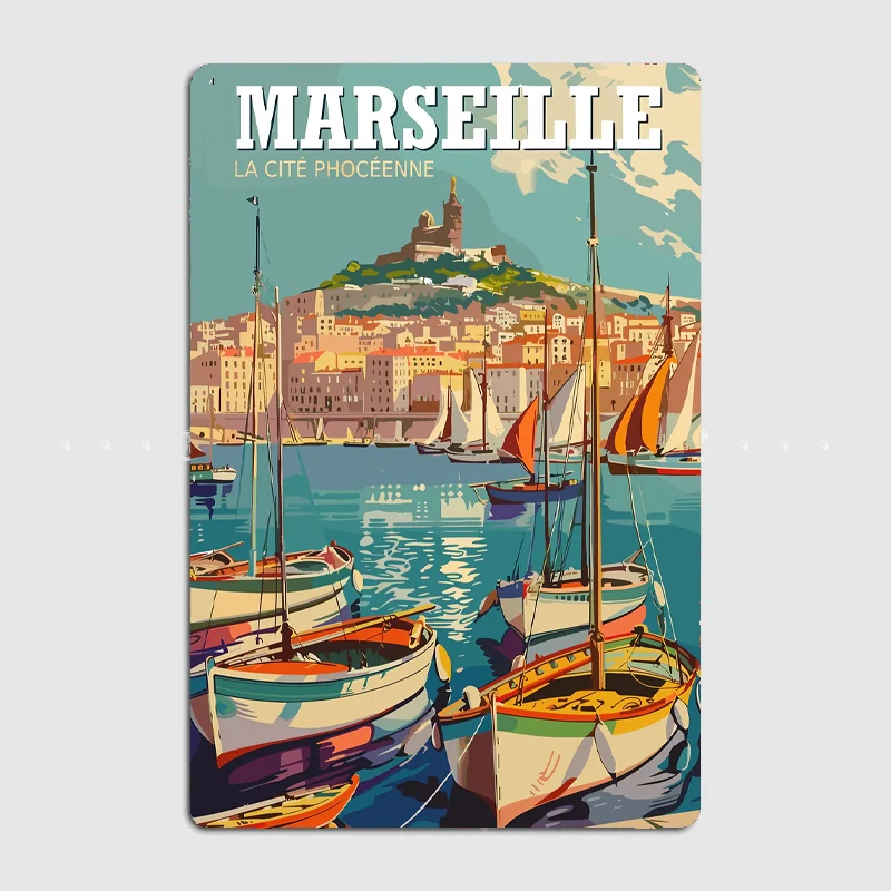 

Marseille Vintage Travel Poster Metal Sign Travel Club Custom Bar Bedroom Indoor Decor Posters Home Wall Decor Room Decoration