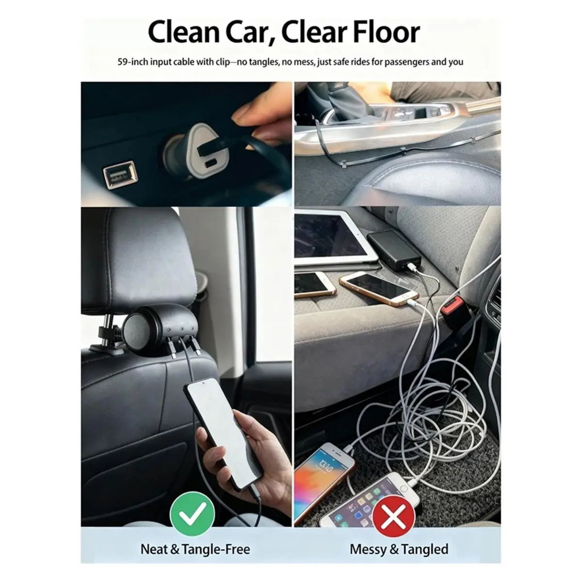 #85N Car replenisher,Retractable Car Backseat Charger, Fast Charge (Black)