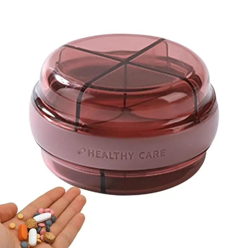 Small Round Pill Box Case For Purse Pocket Double Layer 4 Compartment Medicine Travel Pillbox Container Holder Medication