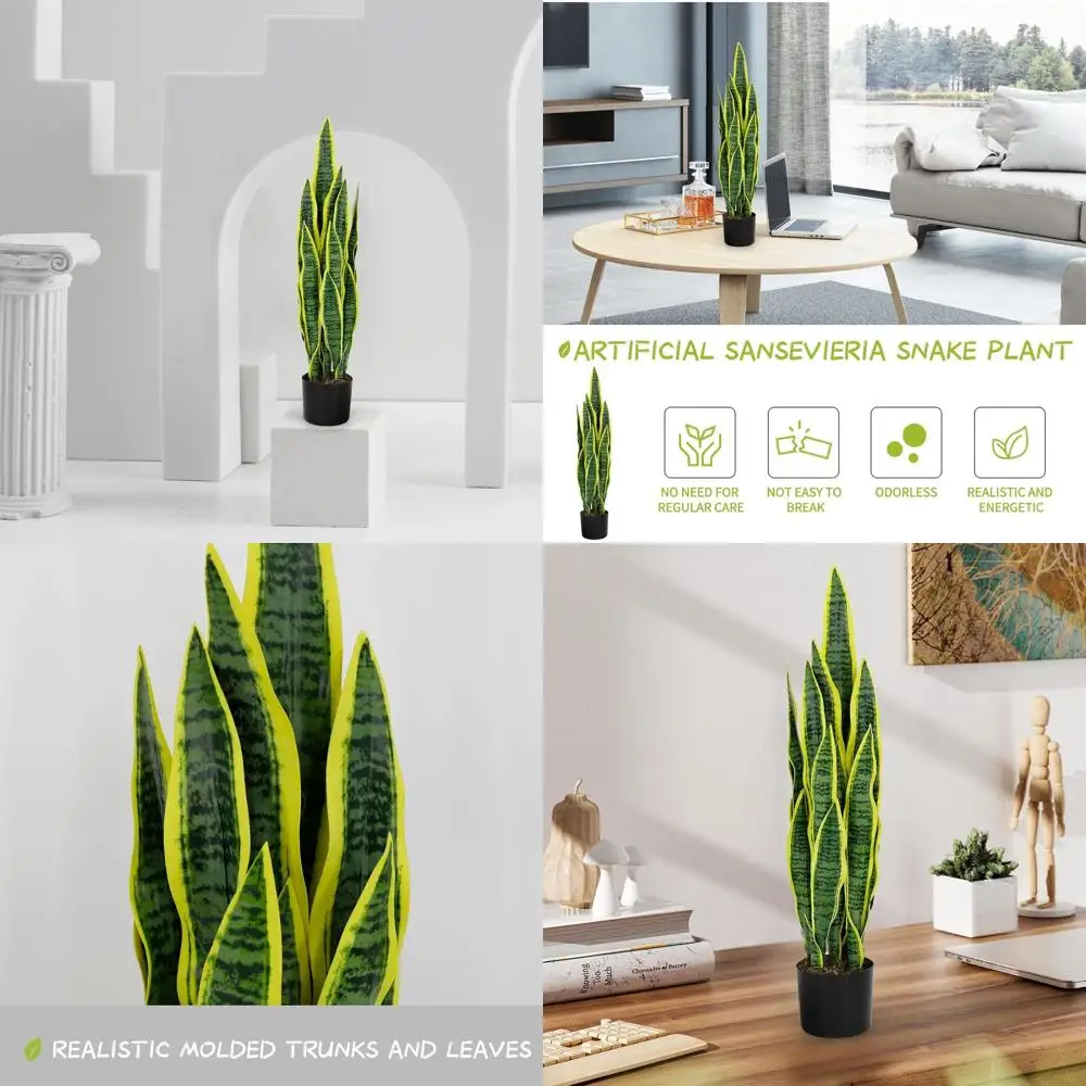 

35 зеленых искусственных змеиных растений с 21 толстыми листьями, мини-искусственная сансевиерия в черном пластиковом горшке для декора дома и офиса