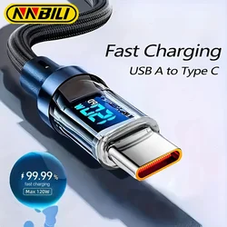 NNBILI 120W Super Fast Charging Cable Real-time Digital Display USB A to Type C data Cable For Huawei Android Phones Universal 