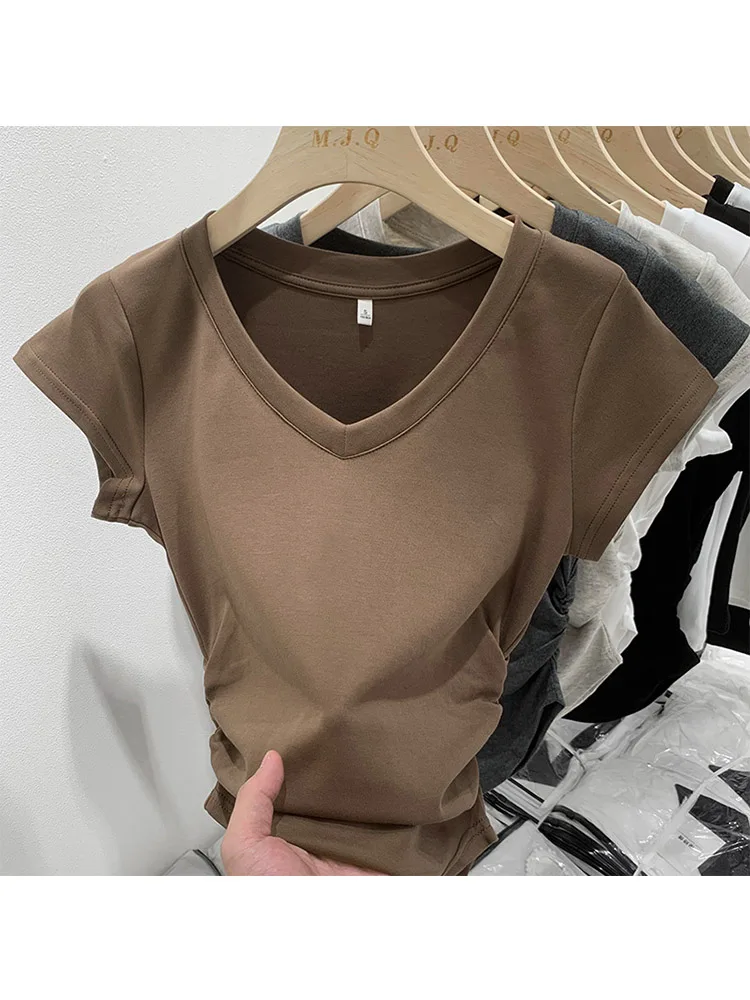 New Summer Top Sexy T Shirt Women Elasticity T-Shirt Korean Style Woman Clothes Slim Tshirt Female Skinny Short Sleeve Tops Tee