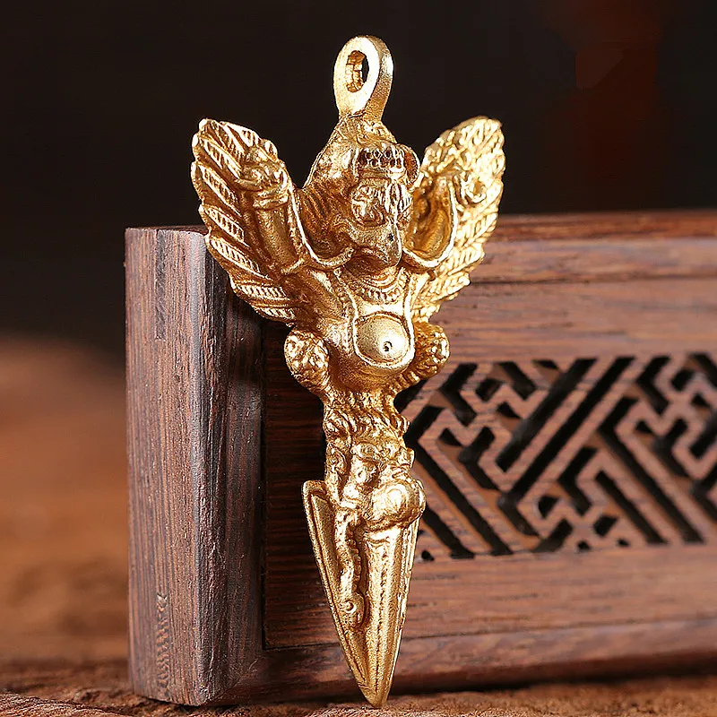 2 Colors Pure Copper Treasured Retro Buddhist Roc Golden Wings Bird King Kong Keep Safe Exquisite Carving Lucky Pendant