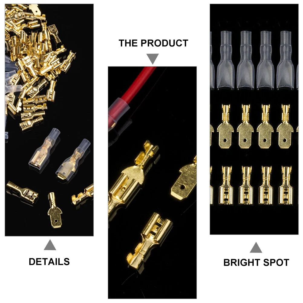 

720pcs Crimp 6.3Mm 4.8Mm 2.8Mm Quick Splice Connector Cold Pressed Wire Terminal For Solid Stranded Wires Copper Brass Female