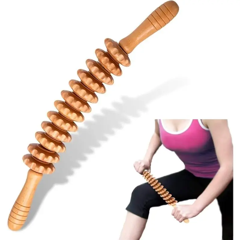 Curved Wood Therapy Massage Roller Tools,Lymphatic Drainage, Cellulite Massage & Wooden Muscle Roller Stick for Waist and Thigh.