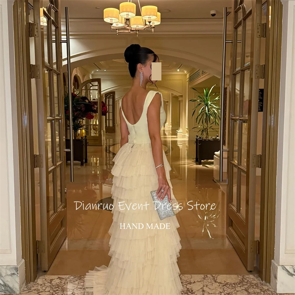 Dianruo Вечерние платья без рукавов с вырезом лодочкой Длинные платья для выпускного вечера изысканный тюль с рюшами Abendkleider Дубай по индивидуальному заказу