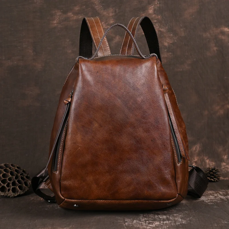 

Large Capacity Luxury Backpack Ladies Vintage Girl School Backpack 2024 New Solid Color Women Bags Cow Leather Backpacks