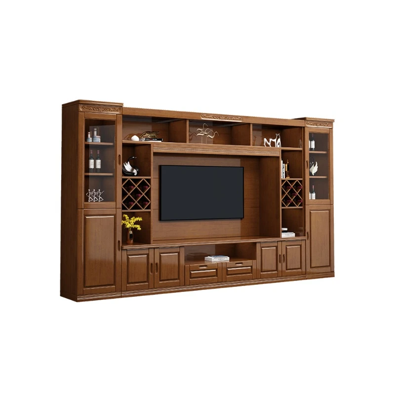 

Solid wood TV cabinet Modern simple integrated cabinet Floor background wall cabinet Storage locker
