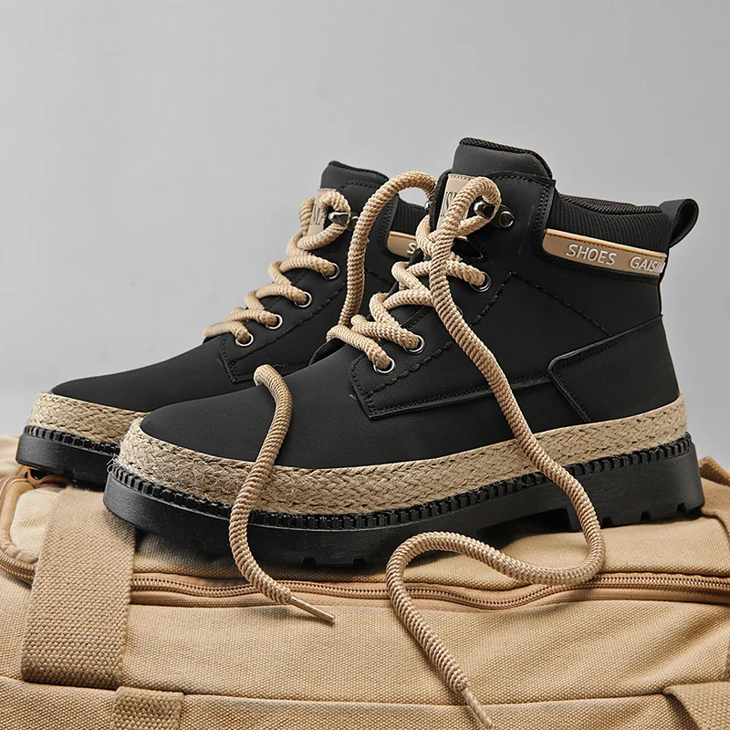 

Work Boots High Top Men's Biker Boots Outdoor Motorcycle Boots Vintage Tooling Shoes Men Sports Anti-slip Hiking Sneakers Autumn