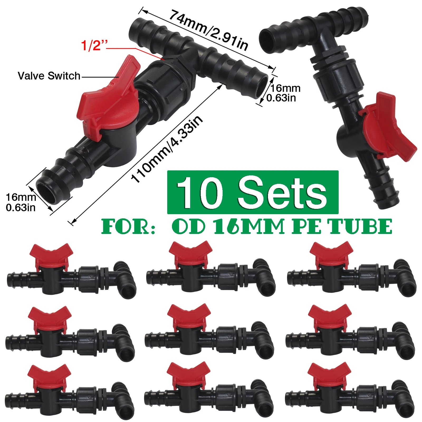 10 sets OD16mm 1/2 '' internal Socket valve tee pipe garden drip irrigation tee pipe automatic irrigation capillary connector
