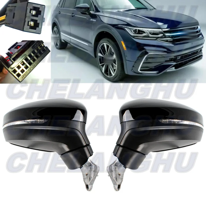 

Mirror Assembly For VW Tiguan 2017 2018 2019 2020 2021 Pair L+R 6+2 Pins Black Painted Heated Power Adjust Blind Spot