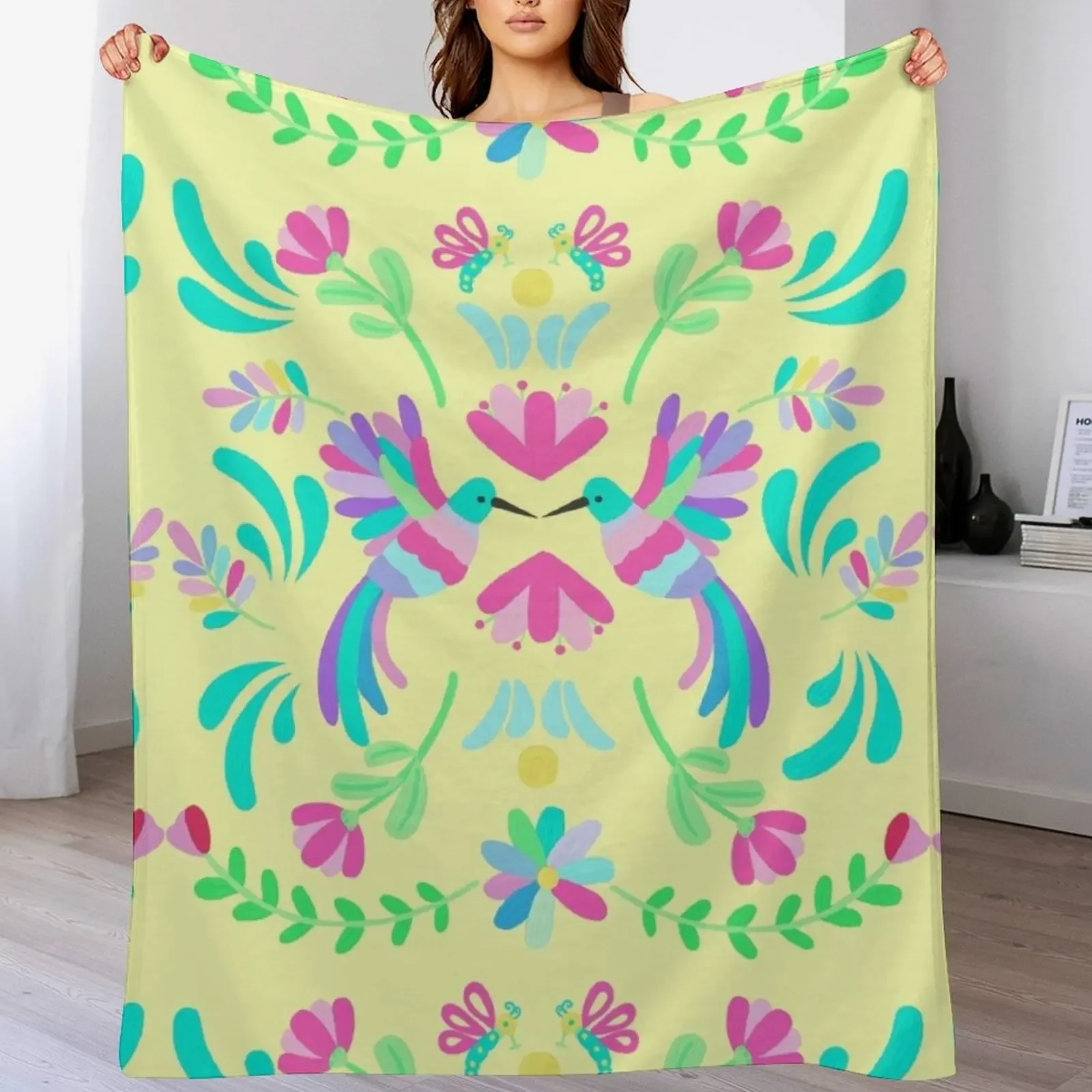 

Colorful Otomi Design Collection, Otomi Motif Premade Scene, Otomi Design Pattern Throw Blanket Picnic Polar Blankets