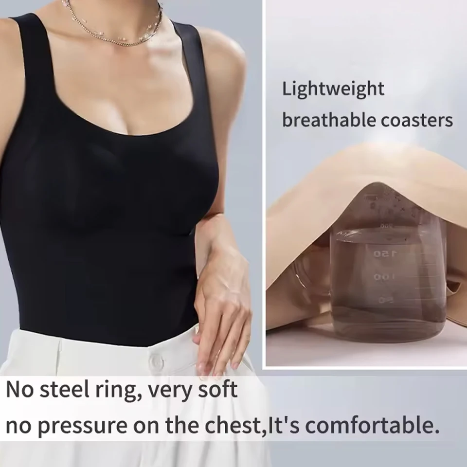 Women Sleeveless Bottoming Vest Padded Bra Tops Wire Free Sleeping Brassiere Elastic Tank Top Camsole With Bra Pads