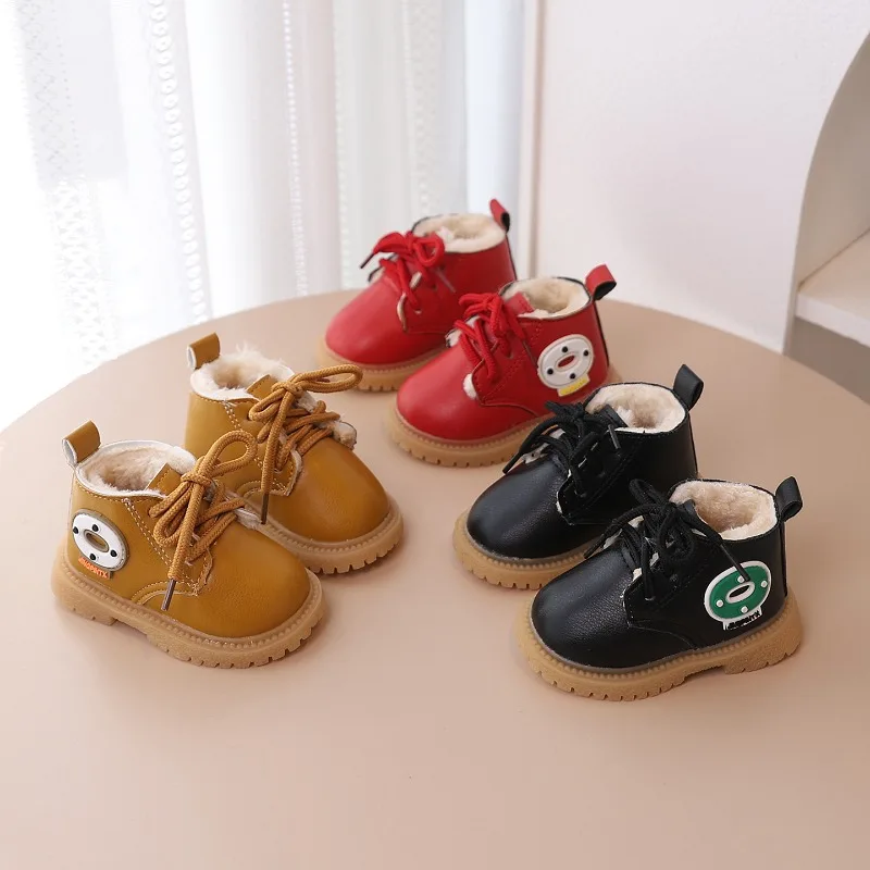 Baby Short Boots Suede Warm Round Toes Kids Walking Shoes Versatile Fashion 2025 Winter New Boys Girls Ankle Boots Soft Trendy