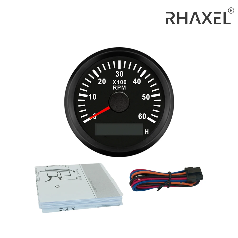 RHAXEL 52mm Tachometer RPM Rev Counter with Hour Meter with Red Backlight 12V 24V for Car RV Sailboat Tractor