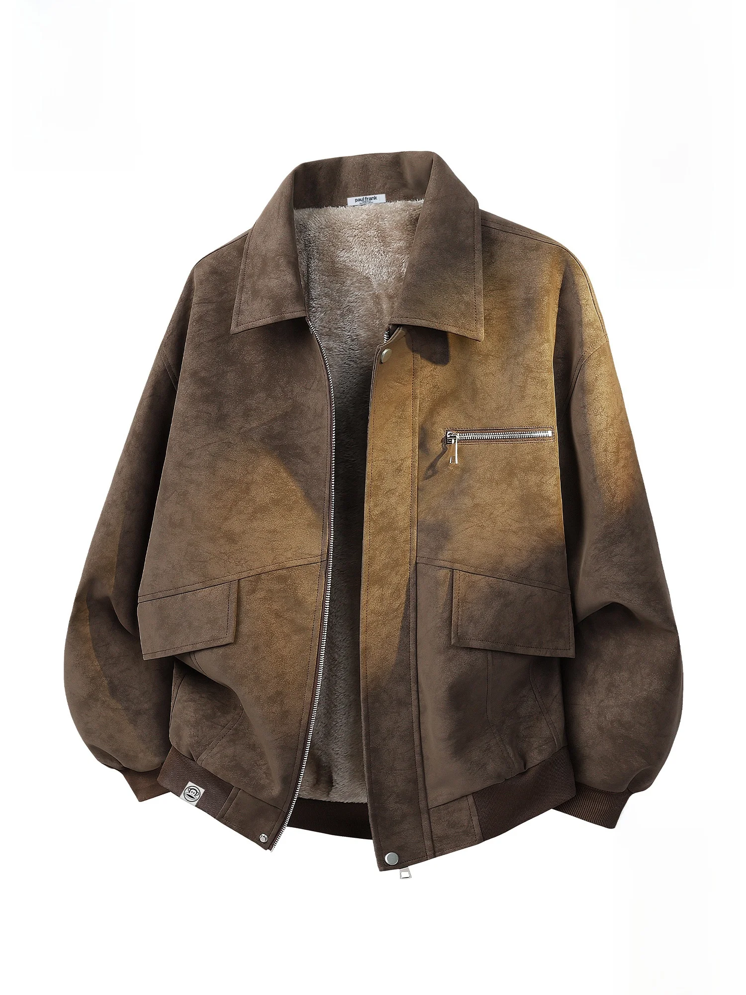 

Мужская зимняя куртка Paul Frank в стиле ретро с эффектом тай-дай, на флисовой подкладке, свободного кроя, повседневная, из полиэстера, с длинными рукавами, на молнии, для молодежи