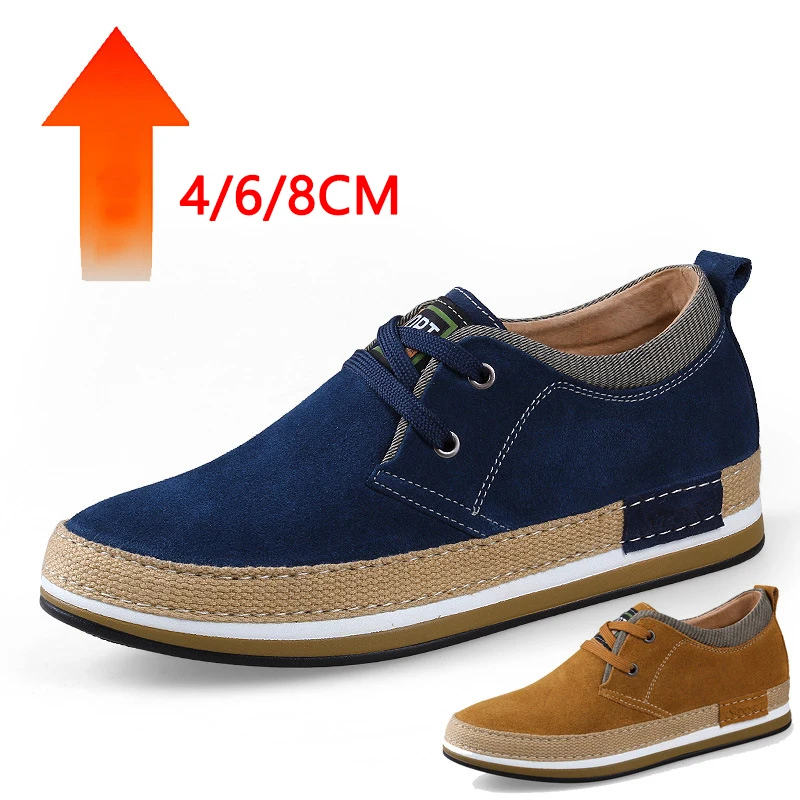 Sapatos de elevador masculinos de alta qualidade altura aumentada 8cm sapatos de aumento interno invisível tênis de couro de camurça esportiva masculina