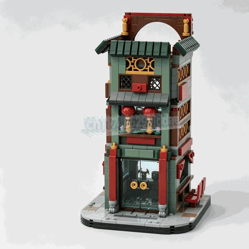 620 PCS Three Story Noodle Shop Building Blocks Chinese Style Modular Street Restaurant Architecture Model DIY Assembly Gift Toy
