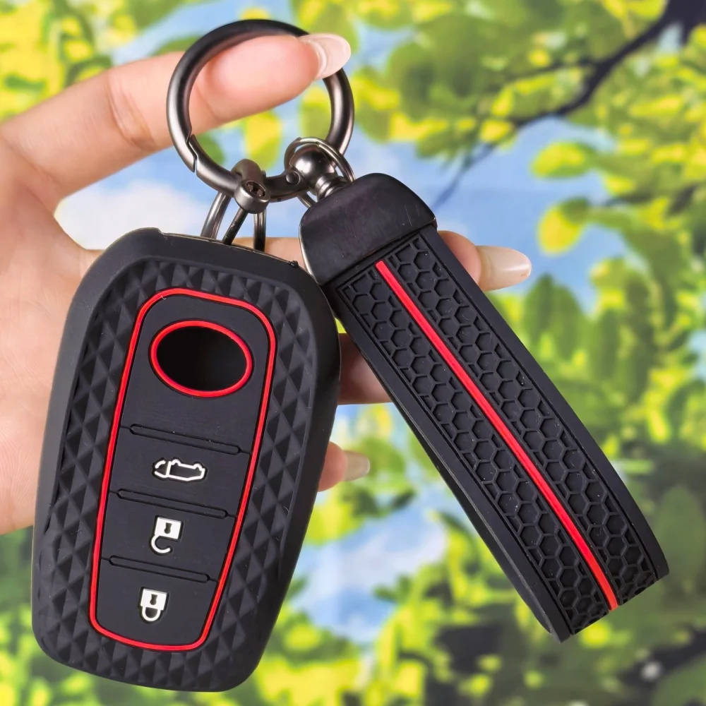 Flexible Non‑Slip Silicone Key Guard With Keychain Chain For Toyota Corolla Cross Yaris Cross Hilux LC200 LC250 LC300