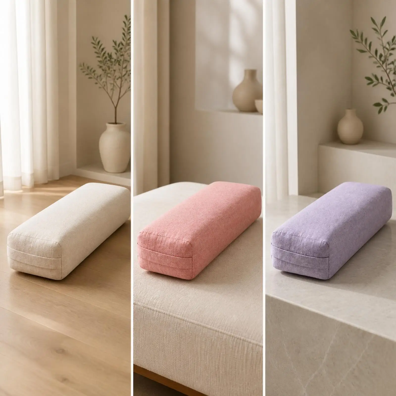 Cotton Linen Yoga Bolster Pillow for Deep Stretching Meditation Cushion with Foam Filling Rounded Corners Firm Support