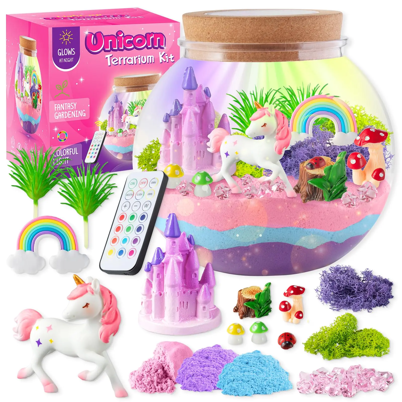 

STEM Terrarium Kit for Kids, Unicorn & Dinosaur Options, Interactive LED Night Lamp, Learn & Play Toy
