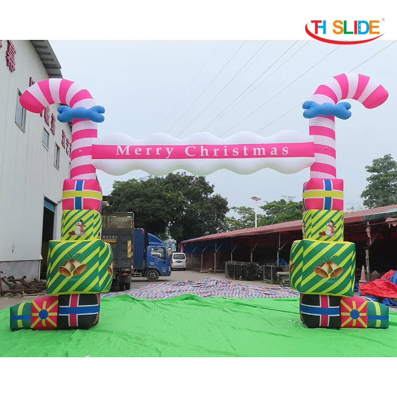 fast air ship to door,8m width inflatable Christmas archway, outdoor inflatable Santa Claus gift archway decoration