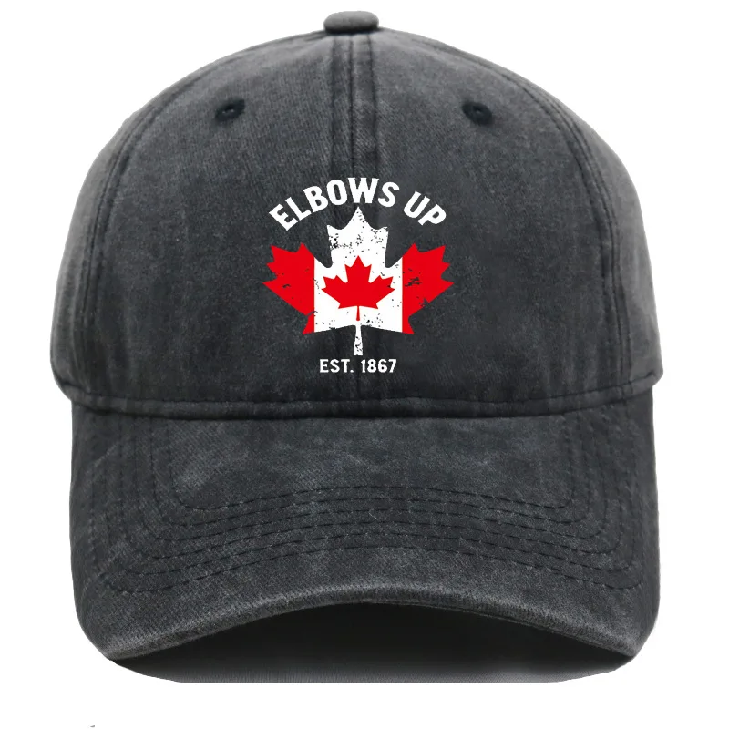 Vintage Washed Elbows Up EST.1867 Canada Maple Leaf Embroidery Baseball Cap Unisex Adjustable Curved Brim Dad Hat Casual Sun Hat