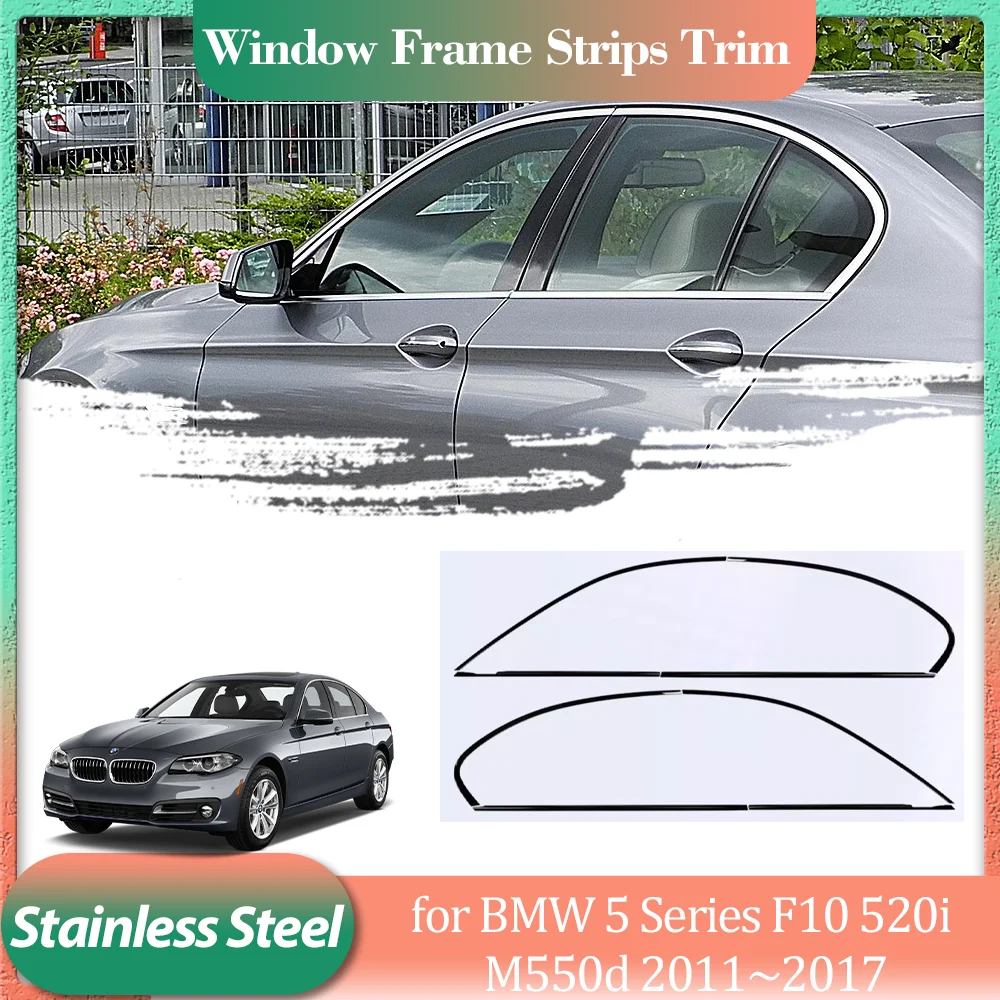 

for BMW 5 Series F10 520i M550d 2011~2017 Silver Black Stainless Steel Car Door Window Frame Window Sill Trim Sticker Accessorie