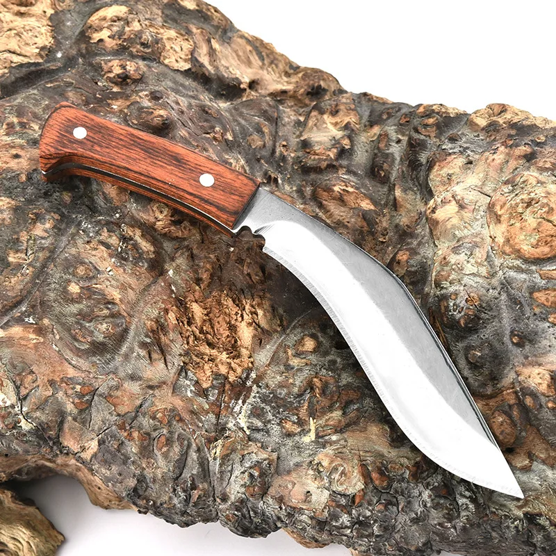 Nieuwe Outdoor Rvs Mini Gebogen Mes Zelfverdediging Rechte Mes Veld Survival Mes Kleine Nepal Mes