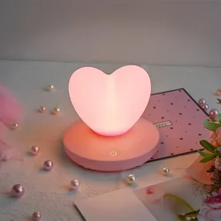 USB Rechargable Romantic Love Heart LED Night Light Touch Control Table Lamp for Valentines Day Anniversary Gift Home Decor