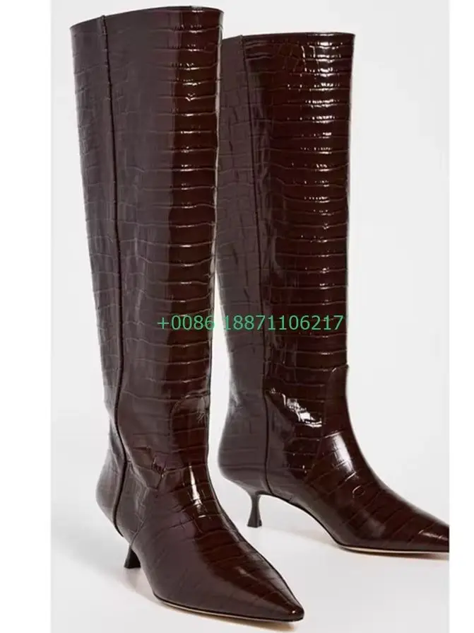 

Sexy Stone Pattern Knight Boots 2024 Autumn New Pointed Fashion Genuine Leather Model Catwalk Stiletto Knee Boots Casual Boots