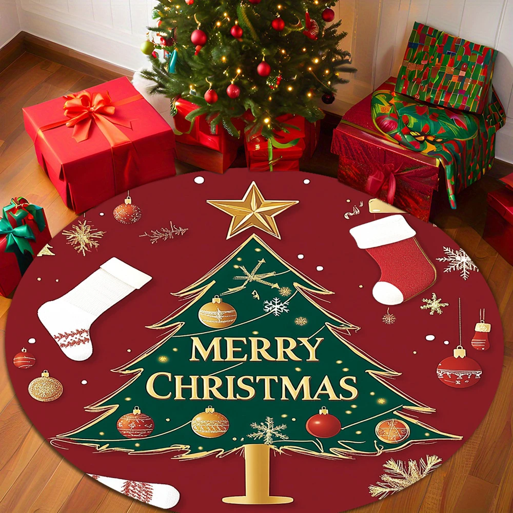 Festive Round Rug for Living Room & Bedroom – Soft Nonslip Holiday Floor Decor with Cheerful Christmas Vibe
