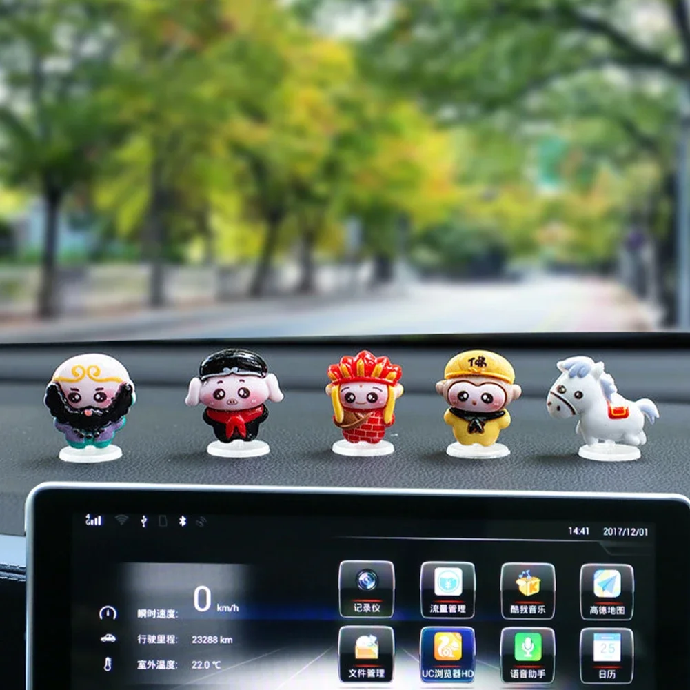 5Pcs Journey To The West Cartoon Doll Wukong Car Center Console Navigation Screen Decoration Small Creative Ornament Decors