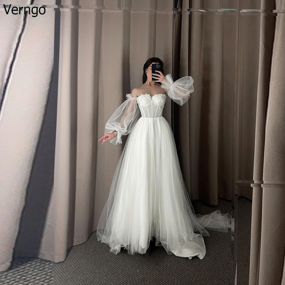 

Verngo A-line White Wedding Dress Sweetheart Long Detachable Sleeves 2023 Tulle Women Bride Gowns Vestidos De Novia Bridal Dress