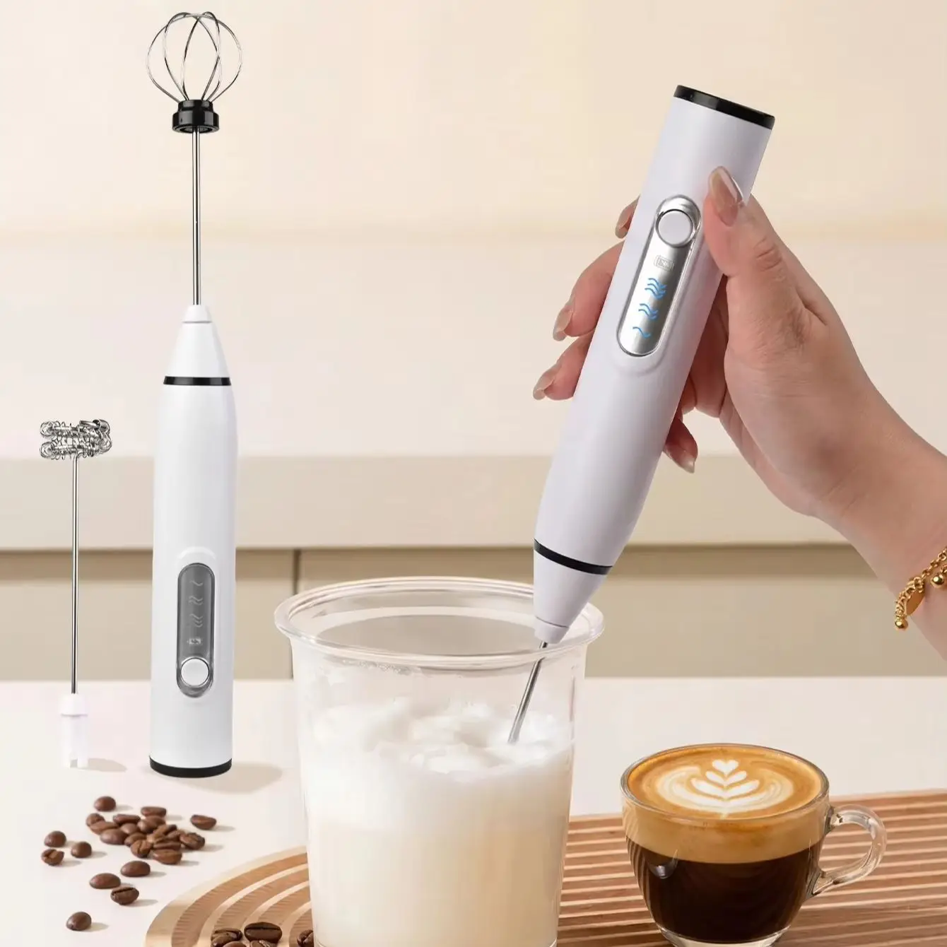 Electric milk frother, egg beater, 3-speed dual stick USB charging handheld milk coffee mixer, cream mixer, baking tools